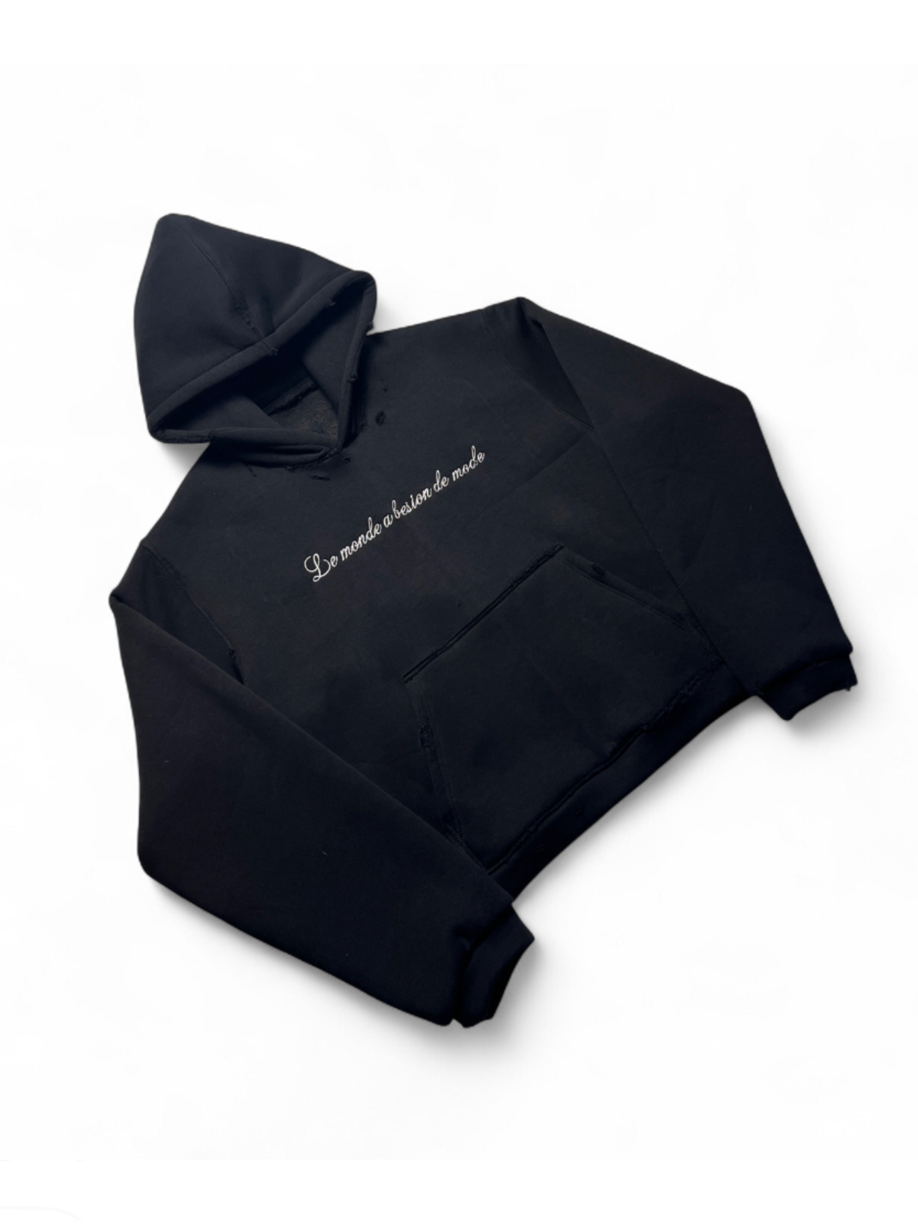 DISTRESSED HOODIE IN BLACK